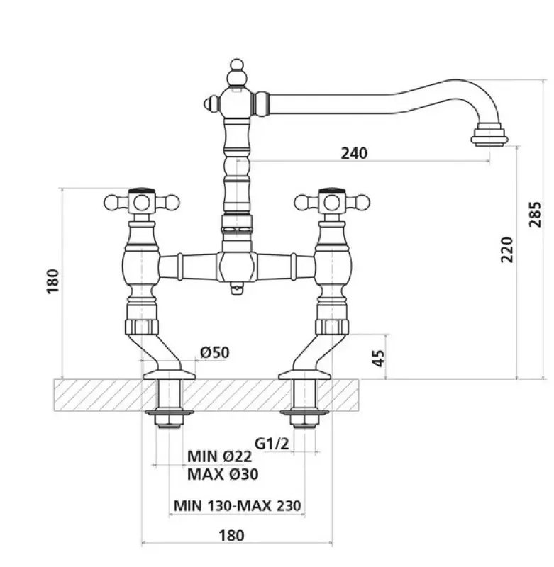 Nostalgische keukenkraan RVS V1979RVSST