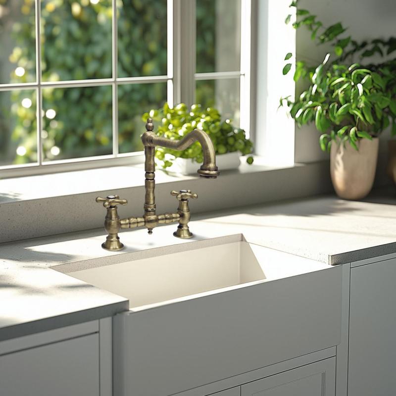 PB Nostalgische Brugkeukenkraan Brons haakse uitloop met sterknoppen PBN.BRO.H.ST