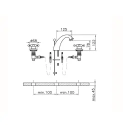Huber Victorian 3 gats wastafelkraan RVS VT0010102A