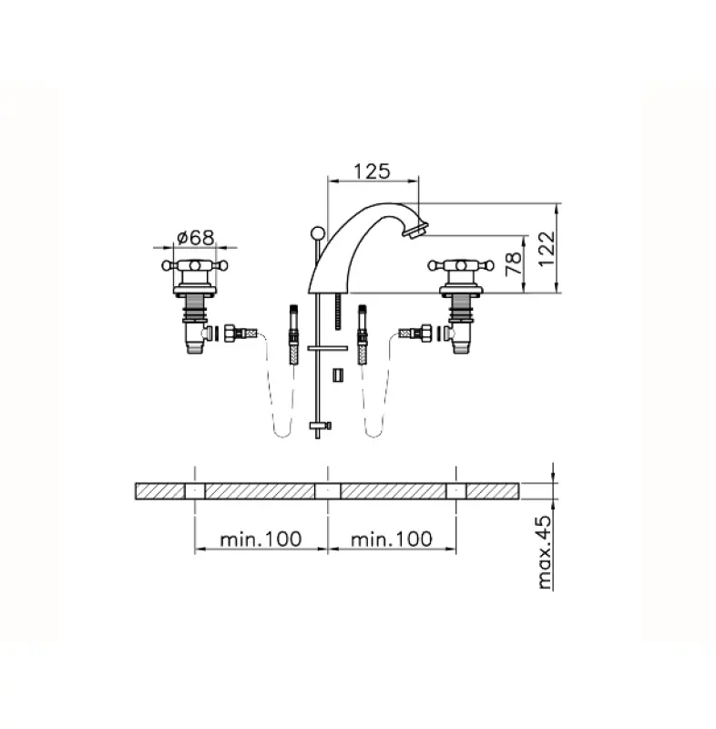 Huber Victorian 3 gats wastafelkraan RVS VT0010102A