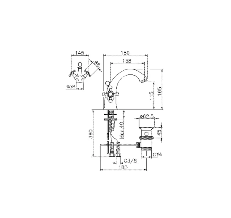 Huber Victorian Wastafelmengkraan Brons VT00051027