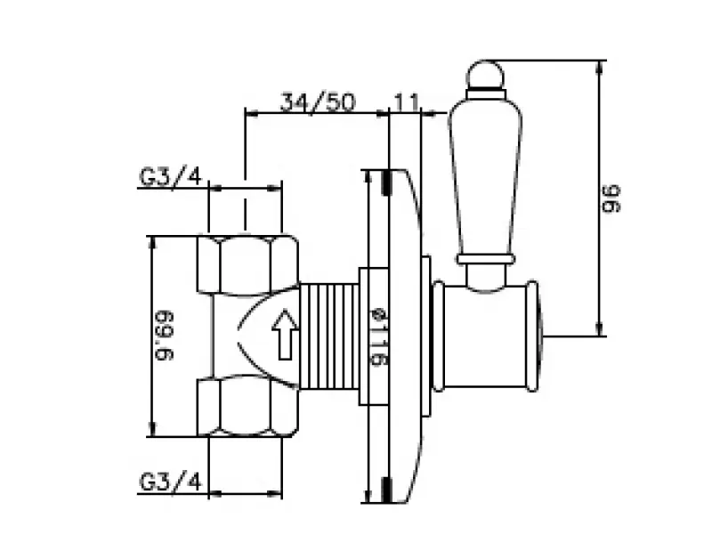 Huber Victorian inbouw stopkraan RVS VT0003132A