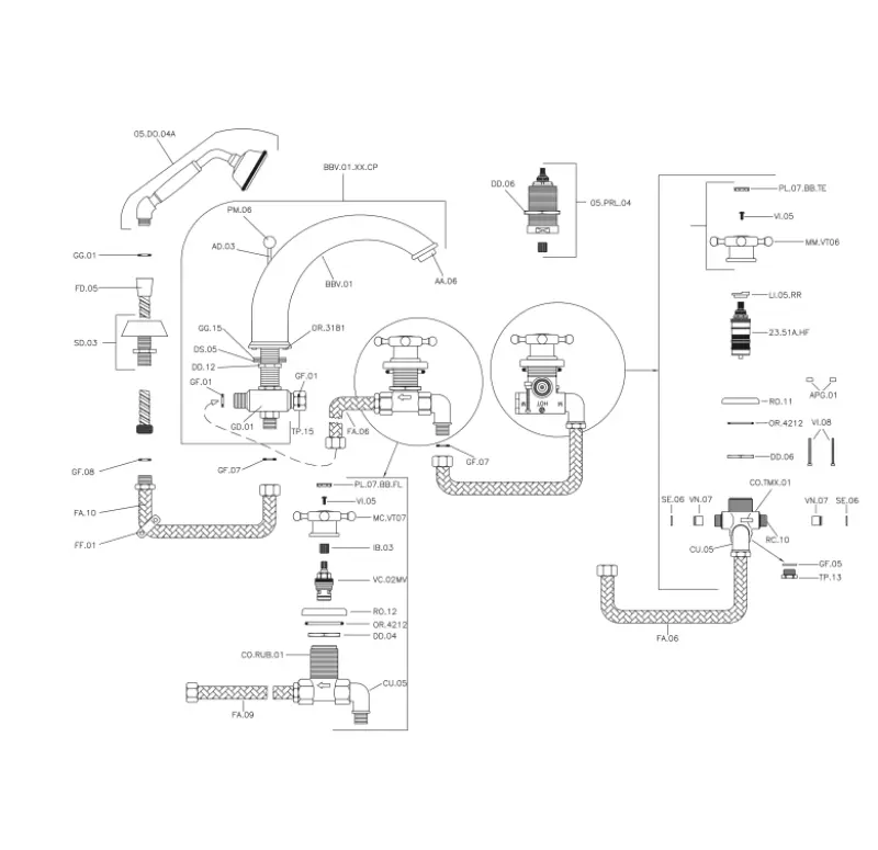 Huber Victorian 4 gats Thermostatische Badkraan met Douchegarnituur Goud VTT760102G