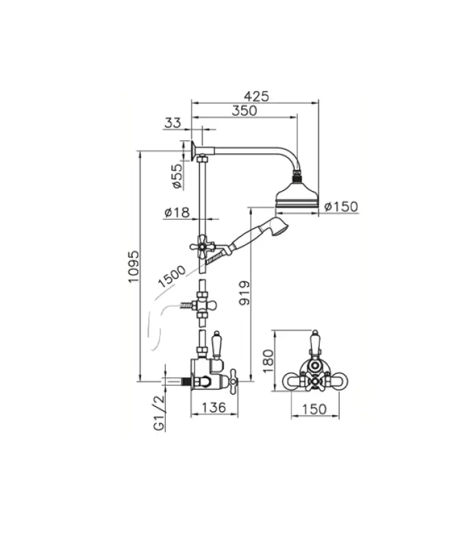 Huber Croisette Douchecombinatie 15cm Brons 590.CS01H.BA