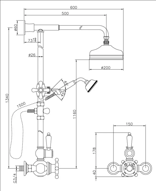 Huber Victorian Thermostatische Doucheset 20cm Brons 590.VN21H.BA
