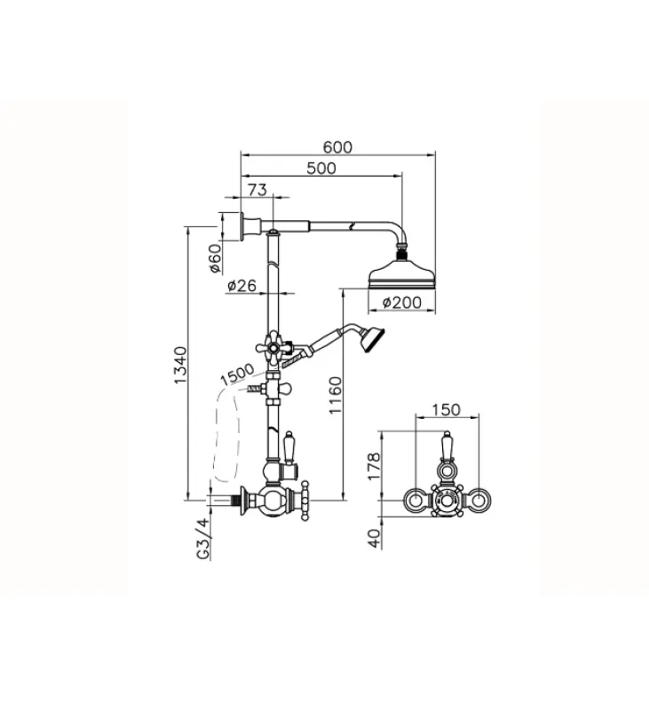Huber Victorian Thermostatische Doucheset 20cm Goud 590.VN21H.AG