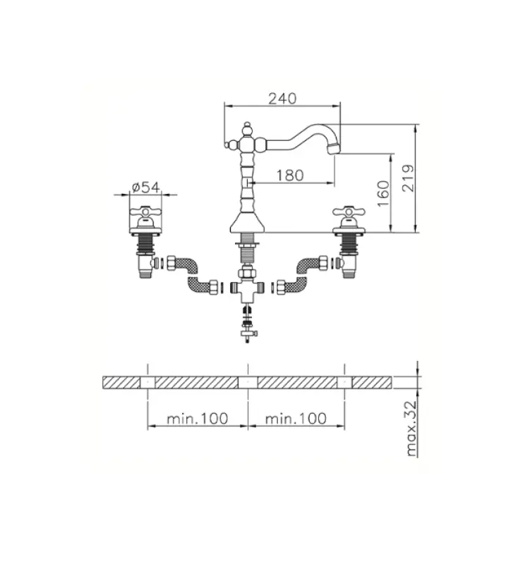 Huber Croisette 3-gats Wastafelmengkraan Brons CS00106027