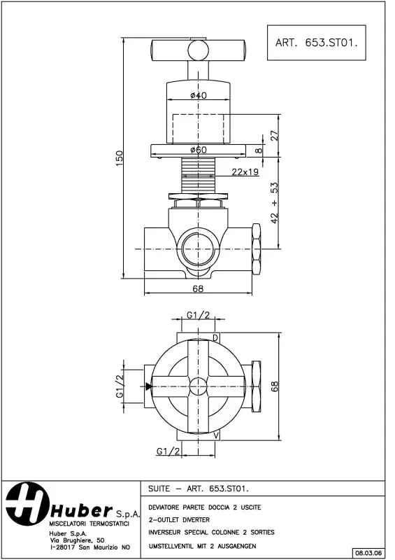Huber Suite Inbouw 2-weg omsteller 653ST01HCR