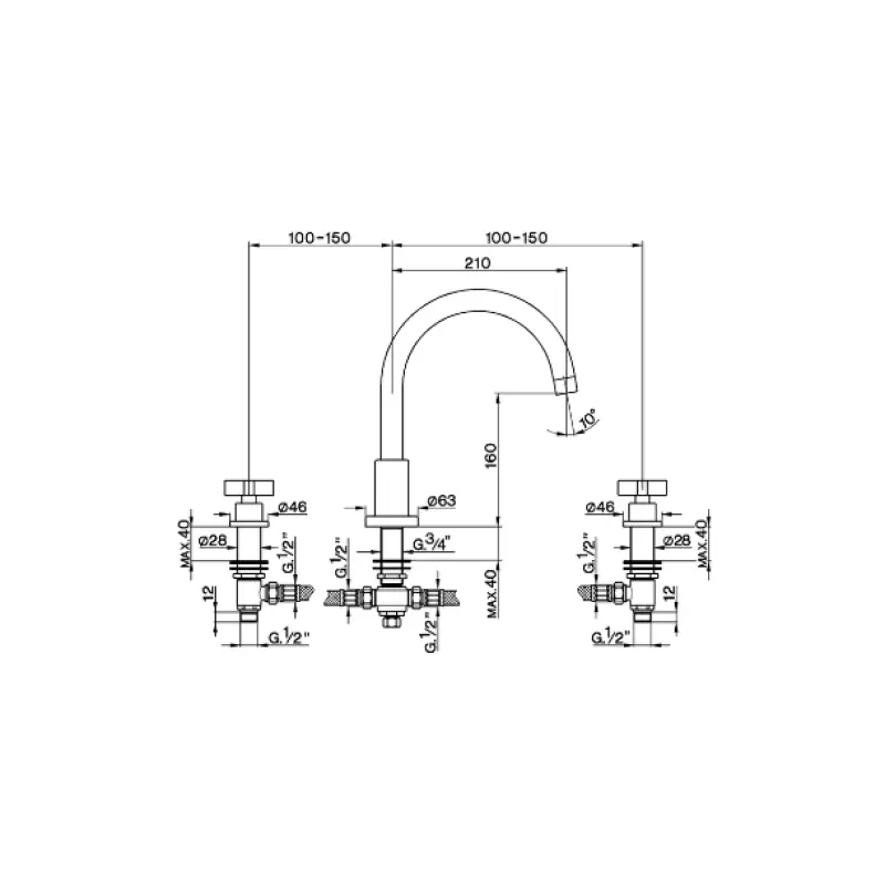 Cisal Barcelona Badkraan voor badrandmontage RVS BA0002502A