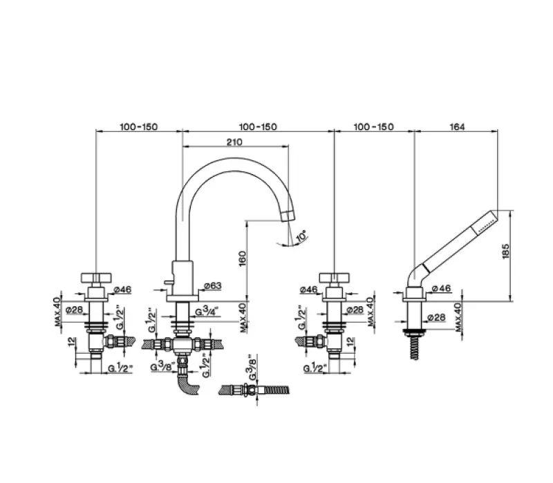 Cisal Barcelona Badkraan voor badrandmontage RVS BA0002602A
