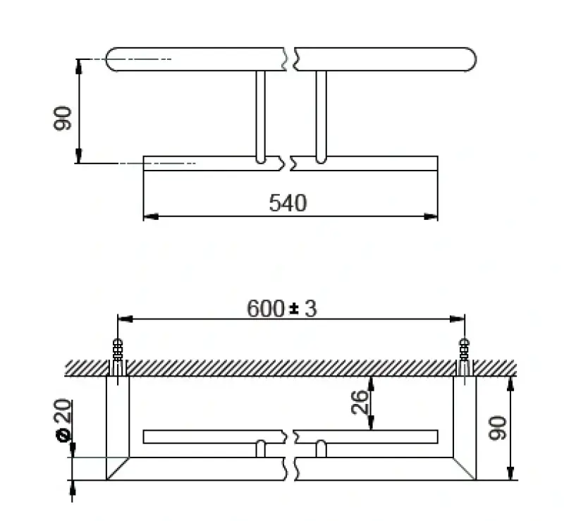 Huber System Handdoekrek dubbel 60cm Chroom SI.090200.21
