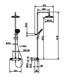 Huber Rondo Plus douchekolom met thermostaaat Chroom RNC7202021