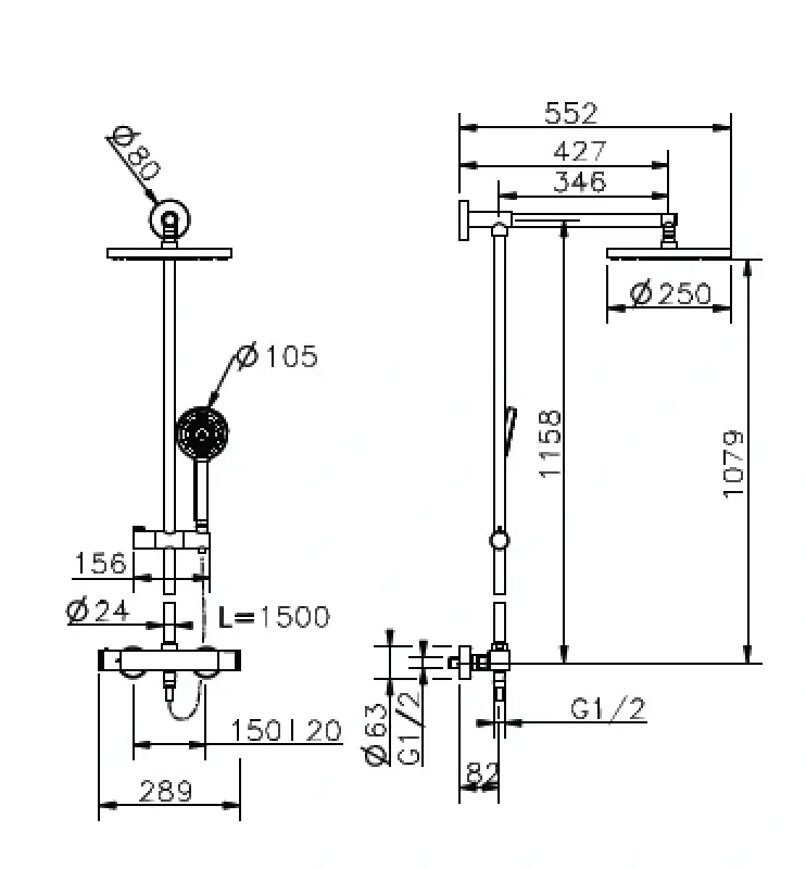 Huber Dado Douchekolom met thermostaatkraan Chroom DDC7802021