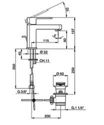 Huber Dado wastafelkraan met waste chroom DD.000510.21