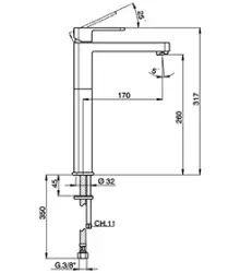 Huber Dado wastafelkraan zonder waste chroom DD.003540.21