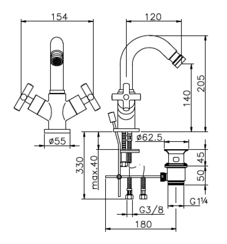 Huber Suite Bidetmengkraan Chroom 236.01H.CR