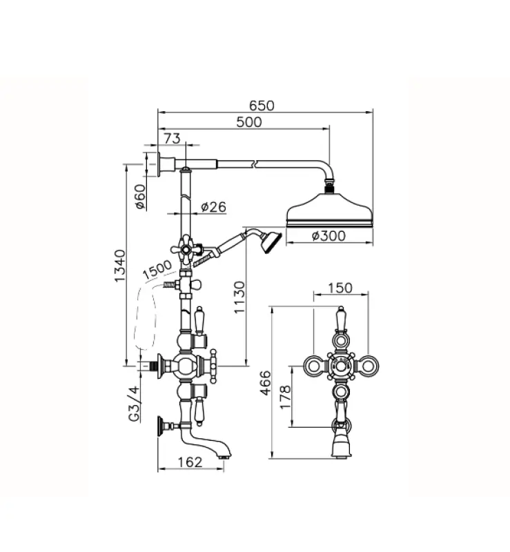 Huber Victorian Thermostatische Bad/Doucheset Goud 592.VN31H.AG