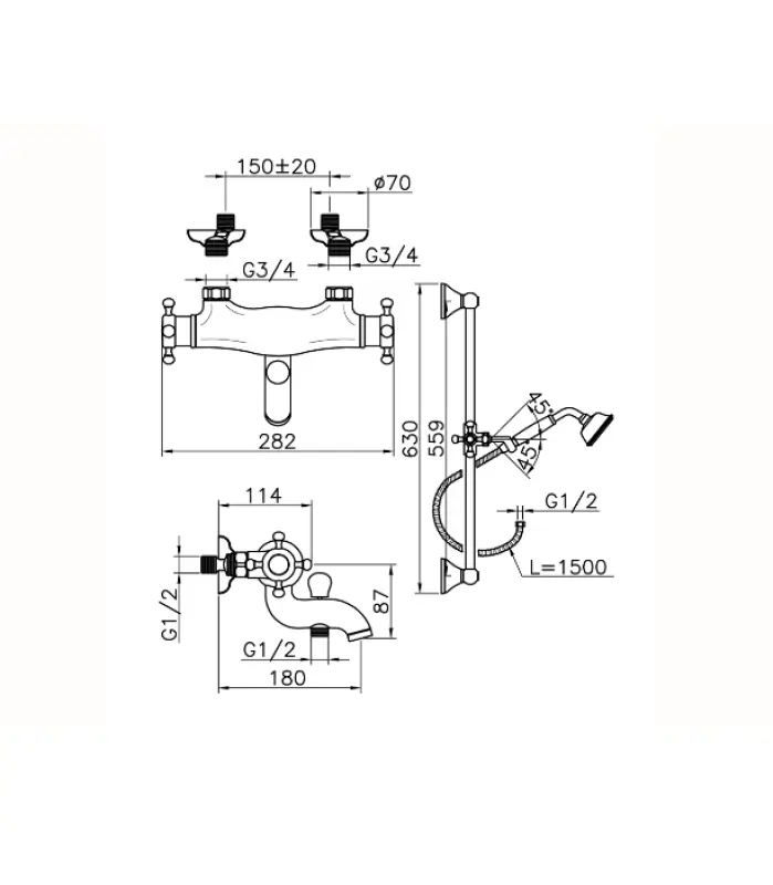 Huber Victorian Thermostatische Badkraan met douchegarnituur Chroom VTS2701021