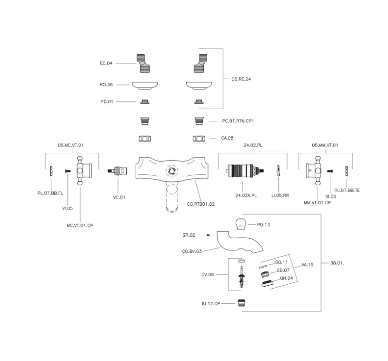 Huber Victorian Thermostatische Badkraan Goud VTT270102G