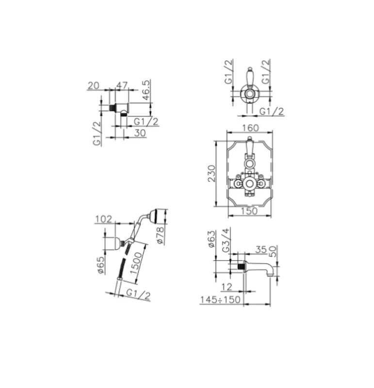 Huber Victorian Thermostatische Inbouw Bad-Doucheset Chroom 915.VT01H.CR