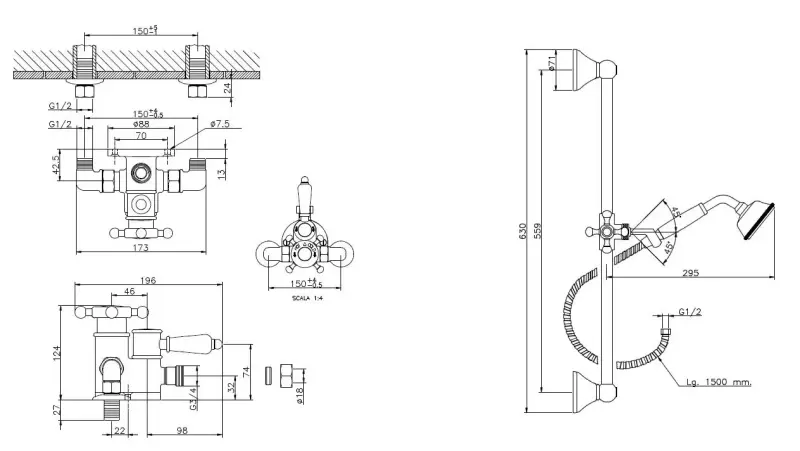 Huber Croisette Thermostatische Doucheset Goud 190R.CS01H.AG