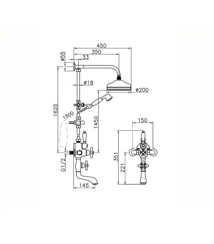 Huber Croisette Bad Douchecombinatie 20cm Goud 592.CS21H.AG