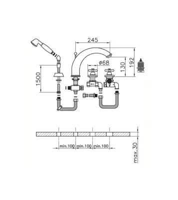 Huber Croisette 4-gats badrandkraan Thermostatisch Goud CST760102G