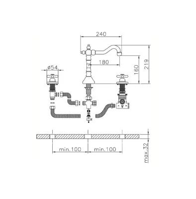 Huber Croisette 3-gats Thermostatische Wastafelmengkraan Goud CST720102G