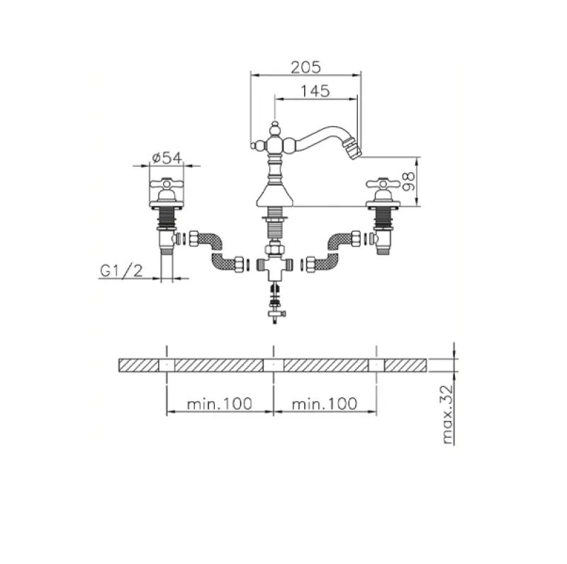 Huber Croisette 3 gats Bidetmengkraan Brons CS00122027