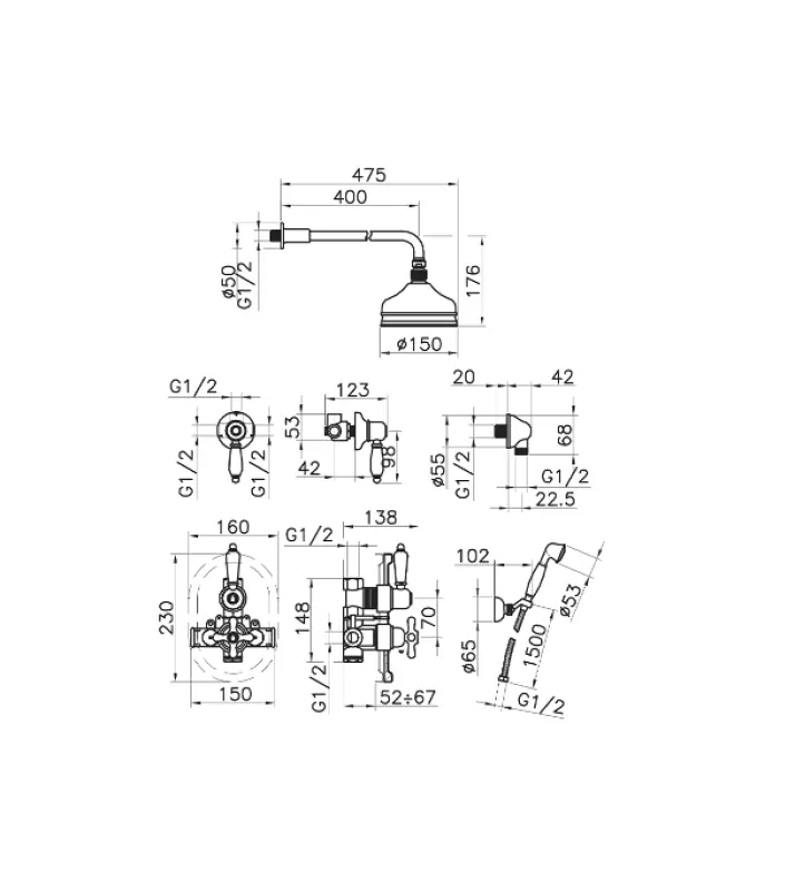 Huber Croisette Inbouw Thermostatische Doucheset Goud 913.CS01H.AG