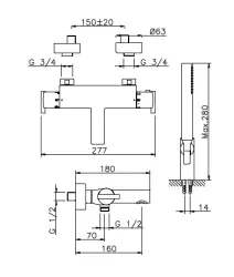 Huber Tratto Thermostatische Badkraan met douchegarnituur Chroom TT.D21010.21