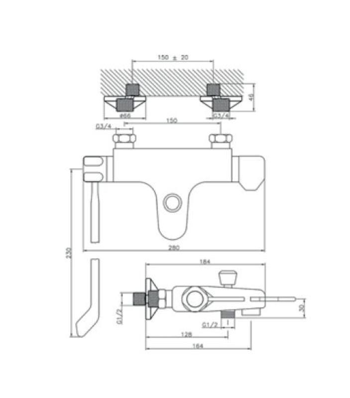 Huber Clinic Lever Thermostatische Badkraan Chroom 418.01LCH.CR