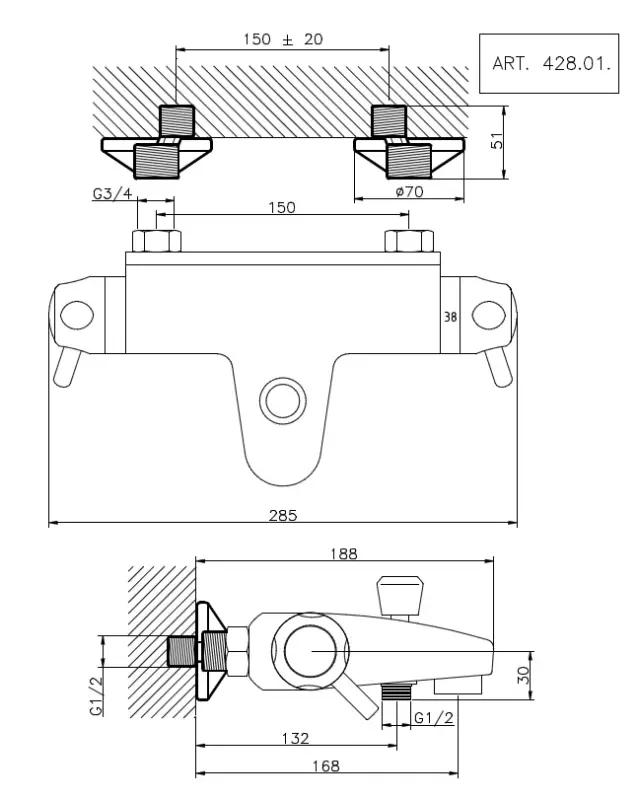 Huber Clinic Plus Thermostatische Badkraan 428.01H.CR