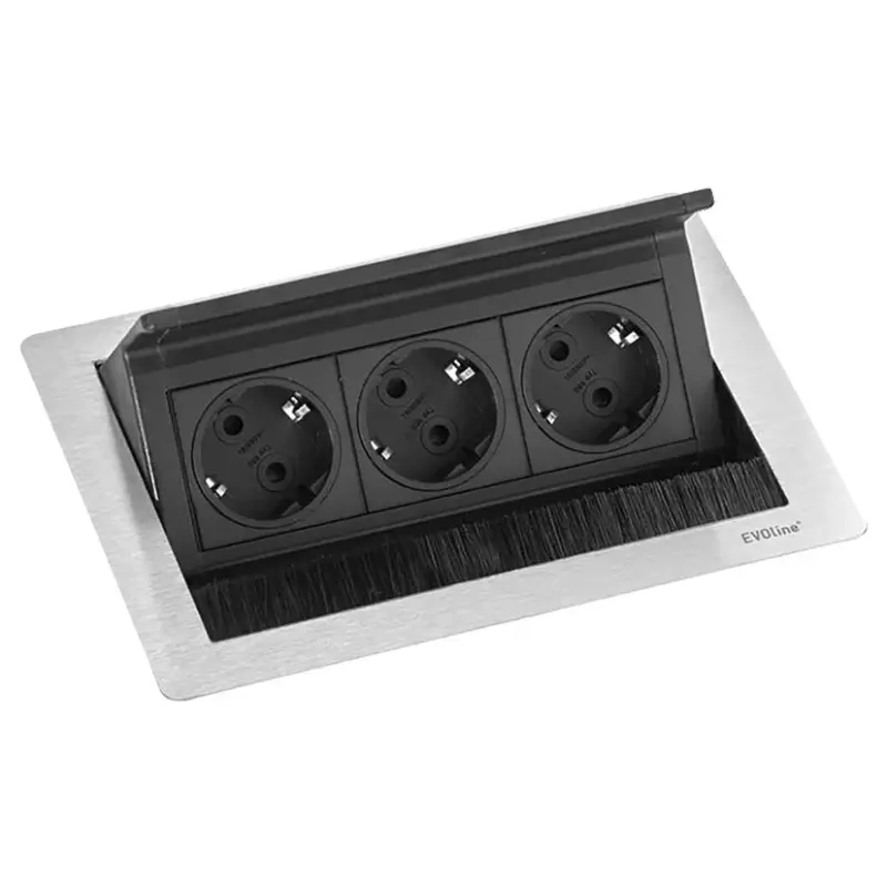 EVOline Fliptop 3 Verzinkbare contactdoos penaarde RVS