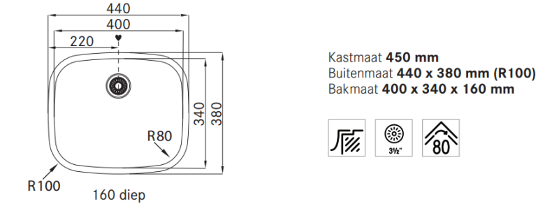 Franke Spoelbak Europa EOX 210 vlakinbouw 1270033037