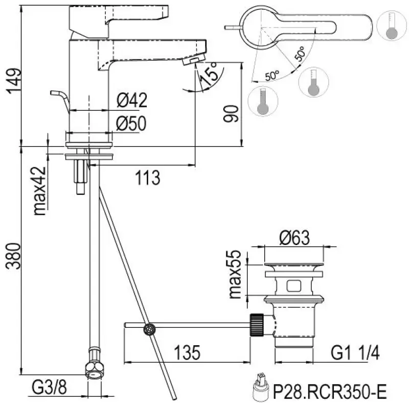 Rubio Veneto wastafelkraan 110 met waste chroom R206501E21