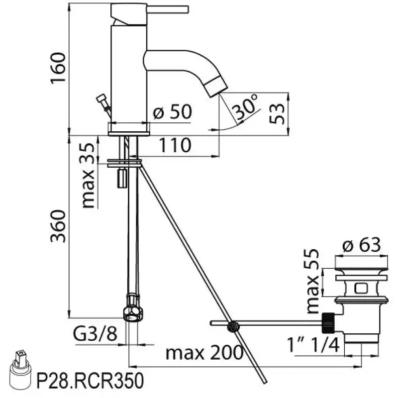 Rubio Roma wastafelkraan met waste chroom R20270121