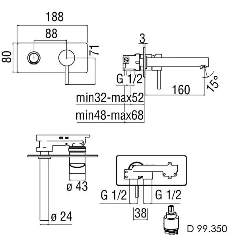 Rubio Roma inbouw wastafelkraan 150 chroom R20272321