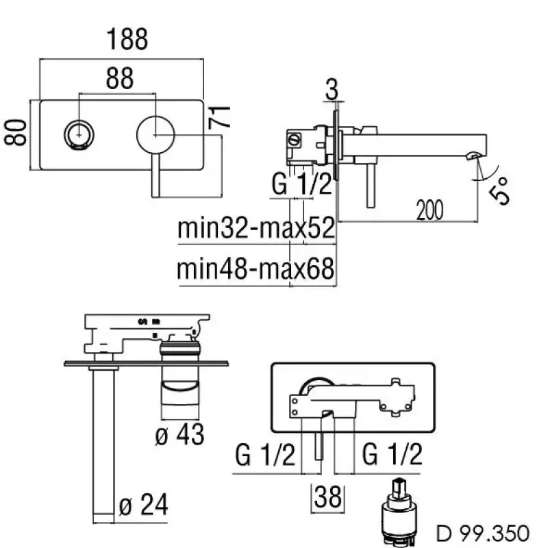 Rubio Roma inbouw wastafelkraan 200 chroom R202723L21