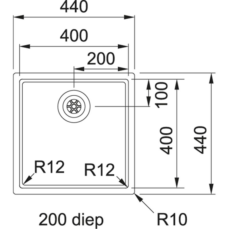 Franke Bolero Plus R12 BXX 110-40 rvs spoelbak onderbouw 40x40cm 122.0576.355