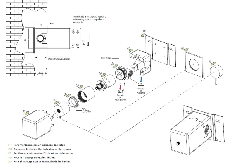 Waterevolution Flow inbouw douchethermostaat vierkante rozet mat wit T142TBBR