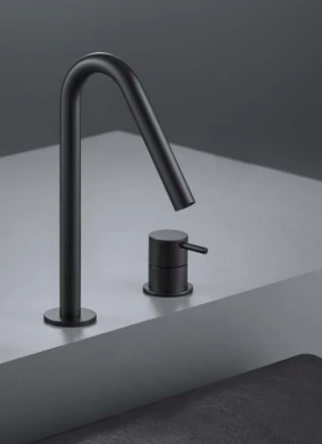 Waterevolution Flow 2-gats wastafelkraan mat zwart met kleine V 120mm uitloop T1121VPR