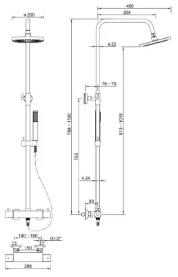 Blusani Stilo 2 douchecombinatie met regendouche chroom BS222100