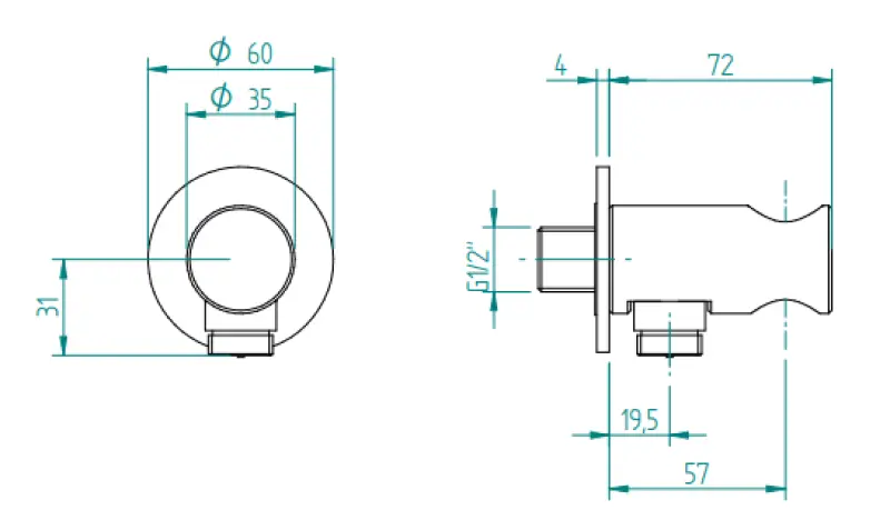 Zazzeri POP muur aansluitbocht met water toevoer en ophanghaak mat zwart 21000502A003131