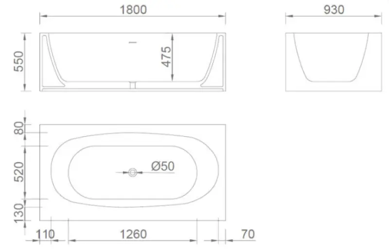 Solid-S Recto solid surface vrijstaand ligbad corian L180xB93xH55cm mat wit laatste voorraaad
