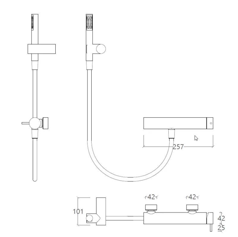 Waterevolution Flow douchemengkraan met douchegarnituur mat zwart T140PR