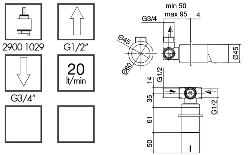 Zazzeri POP inbouwmengkraan Chroom  inclusief inbouwdeel 1208760162
