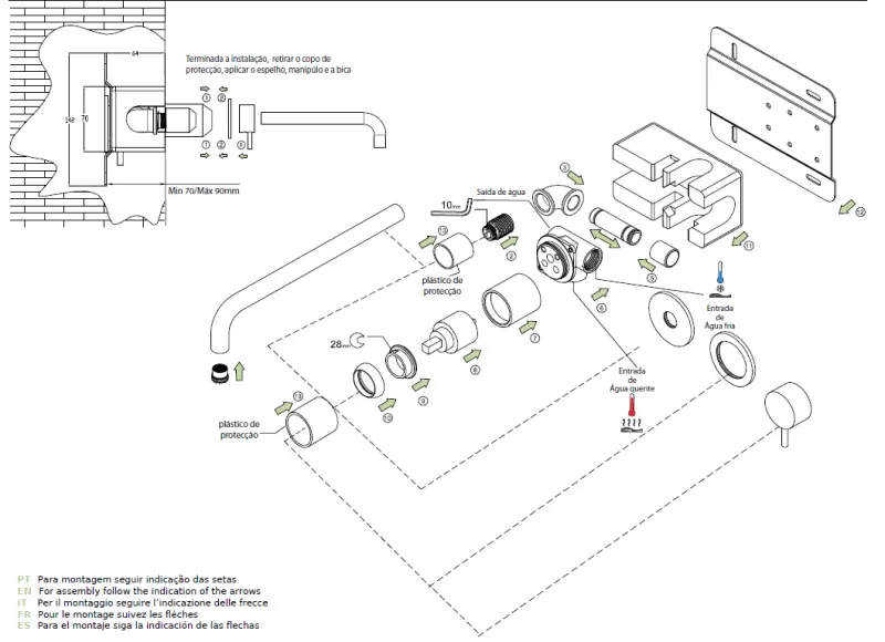 Waterevolution Flow inbouw wastafelkraan met afdekplaat mat zwart met uitloop 21cm T1161BPR-21