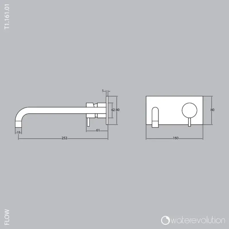 Waterevolution Flow inbouw wastafelkraan met afdekplaat mat zwart met uitloop 21cm T1161BPR-21