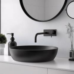 Waterevolution Flow inbouw wastafelkraan met afdekplaat mat zwart met uitloop 15cm T1161BPR-15